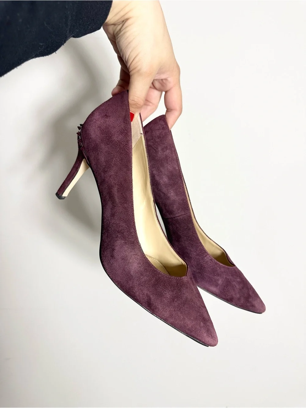 Sam Edelman Tonia Burgundy Spiked Studded Pointed Toe High Heeled Pumps